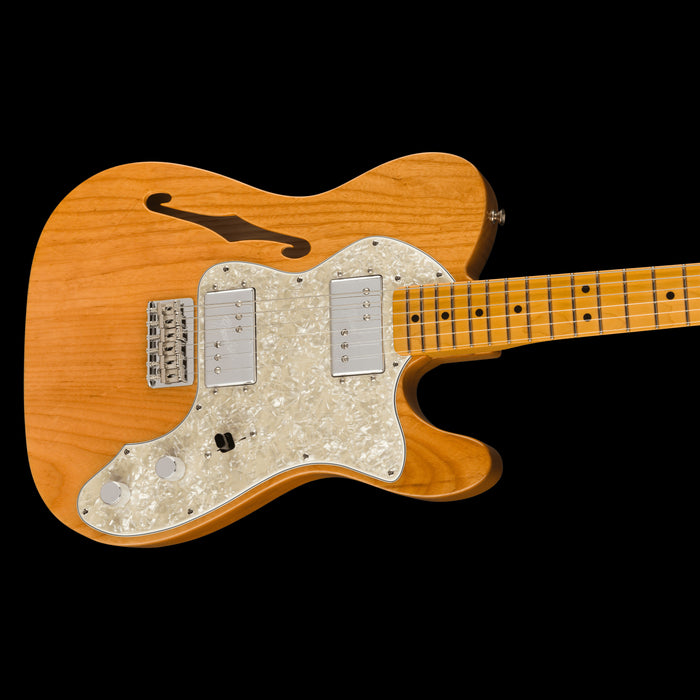 Fender American Vintage II 1972 Tele Thinline Maple Board Aged Natural Closeup Body Right