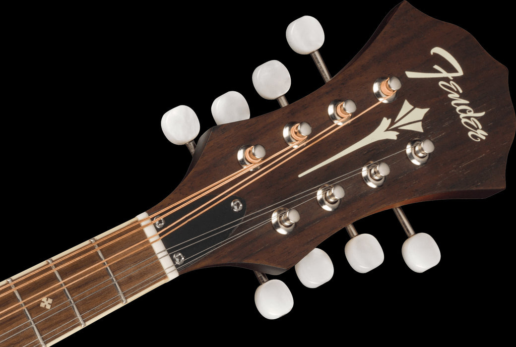 Fender PM-180E Mandolin Walnut Fingerboard Aged Cognac Burst Headstock