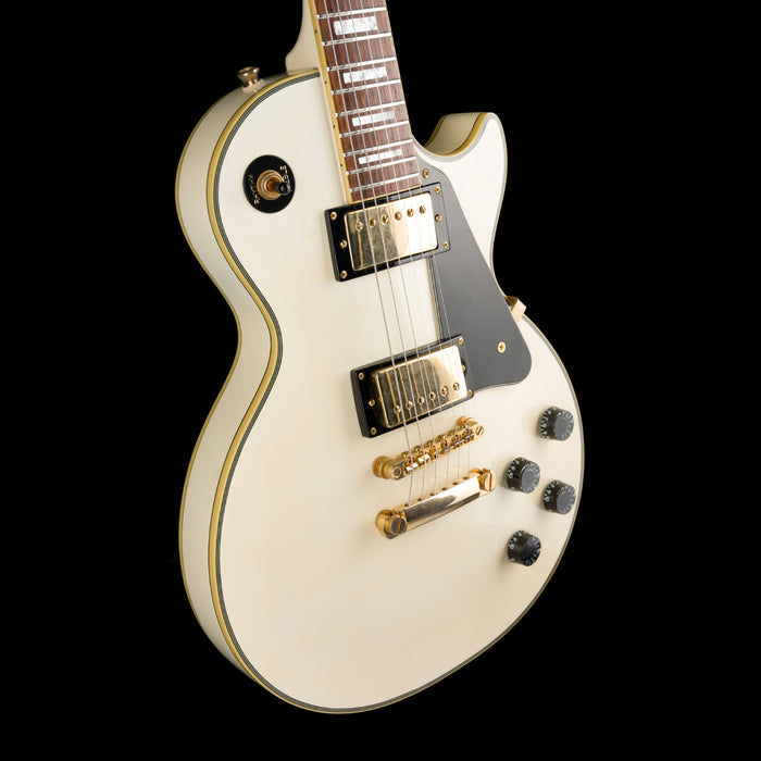 Pre Owned 2006 Epiphone Les Paul Custom Alpine White Side Angle Crop