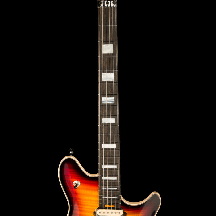 EVH Wolfgang USA 5A Flame Top 3-Tone Burst Closeup Fingerboard