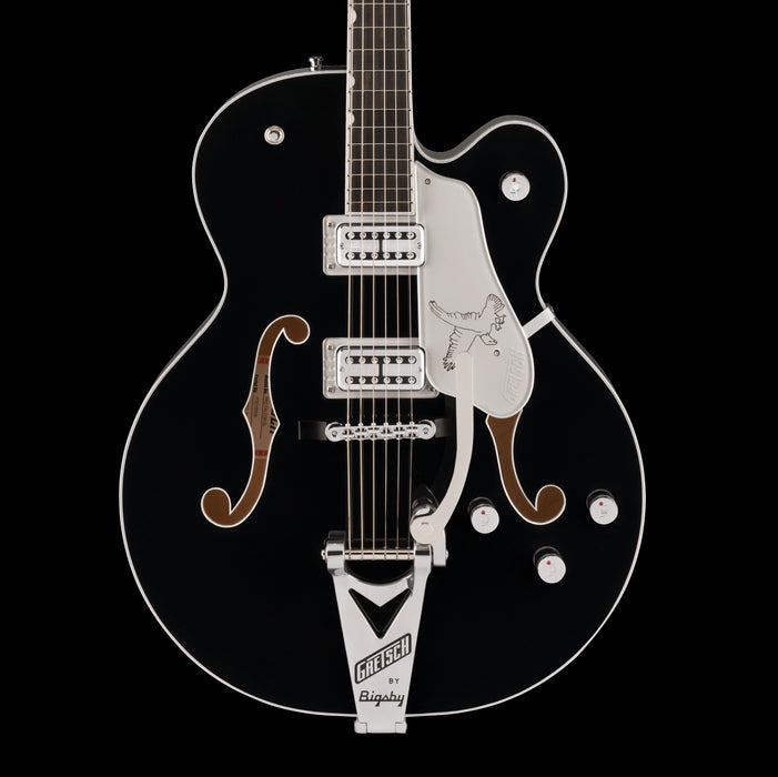 Gretsch Falcon Hollow Body with String-Thru Bigsby and Chrome Hardware Black Front Crop