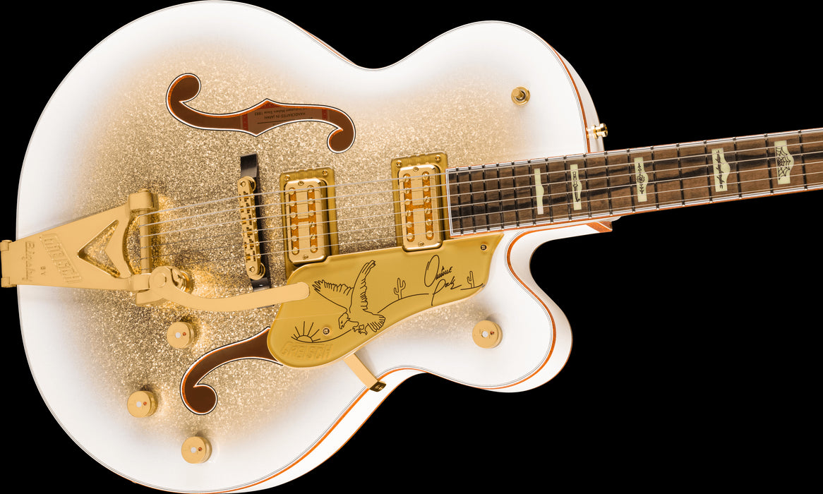 Gretsch G6136TG-OR Limited Edition Orville Peck Falcon with String-Thru Bigsby Ebony Fingerboard Oro Sparkle Angle