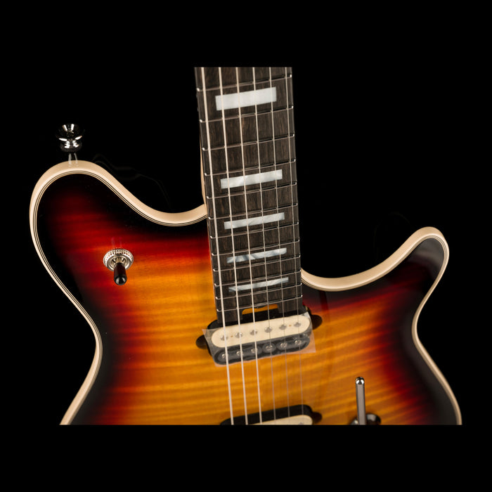 EVH Wolfgang USA 5A Flame Top 3-Tone Burst Closeup Cutaways