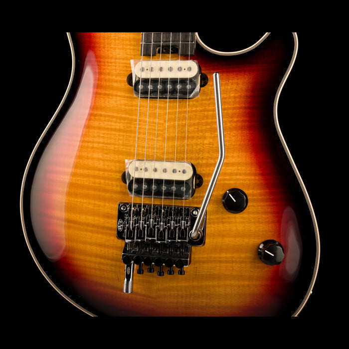 EVH Wolfgang USA 5A Flame Top 3-Tone Burst Closeup Pickups