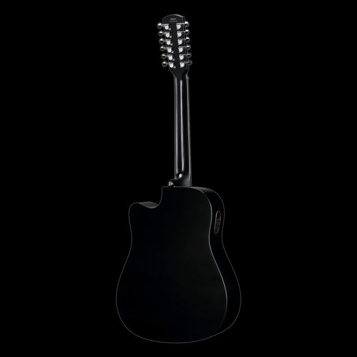 Alvarez Artist Series AD60-12CEBK 12 String Acoustic-Electric Dreadnought Guitar Black Back Right 3/4