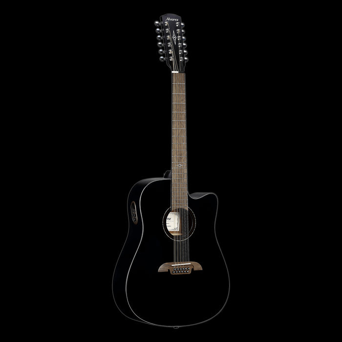 Alvarez Artist Series AD60-12CEBK 12 String Acoustic-Electric Dreadnought Guitar Black Left 3/4