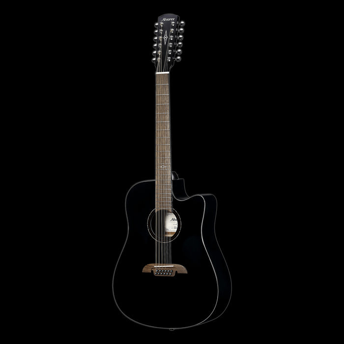 Alvarez Artist Series AD60-12CEBK 12 String Acoustic-Electric Dreadnought Guitar Black Right 3/4