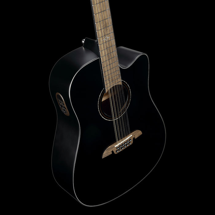 Alvarez Artist Series AD60-12CEBK 12 String Acoustic-Electric Dreadnought Guitar Black Top Down