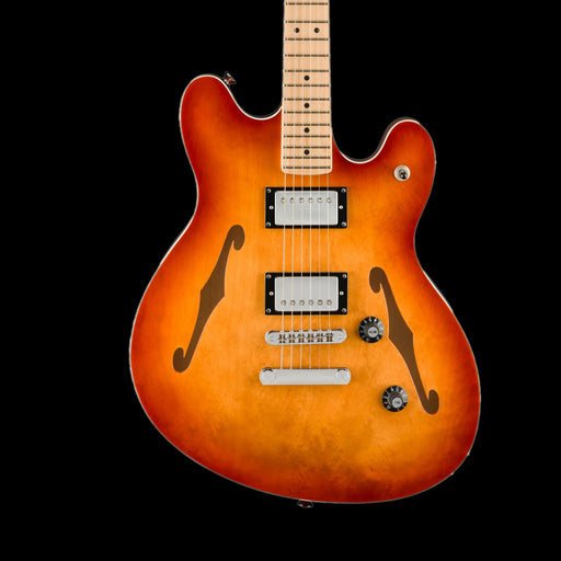 Squier Affinity Series Starcaster Deluxe Maple Fingerboard Sienna Sunburst Front Crop