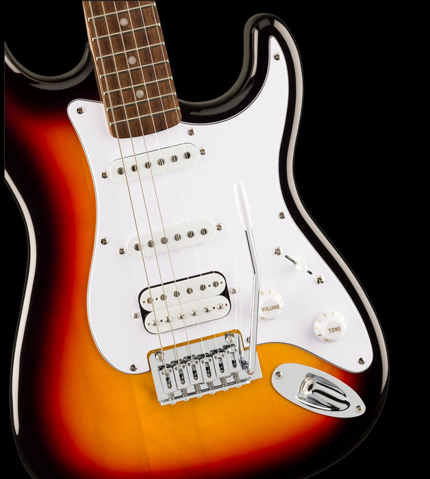 Squier Affinity Series Stratocaster Junior HSS Laurel Fingerboard White Pickguard 3-Color Sunburst Front Body