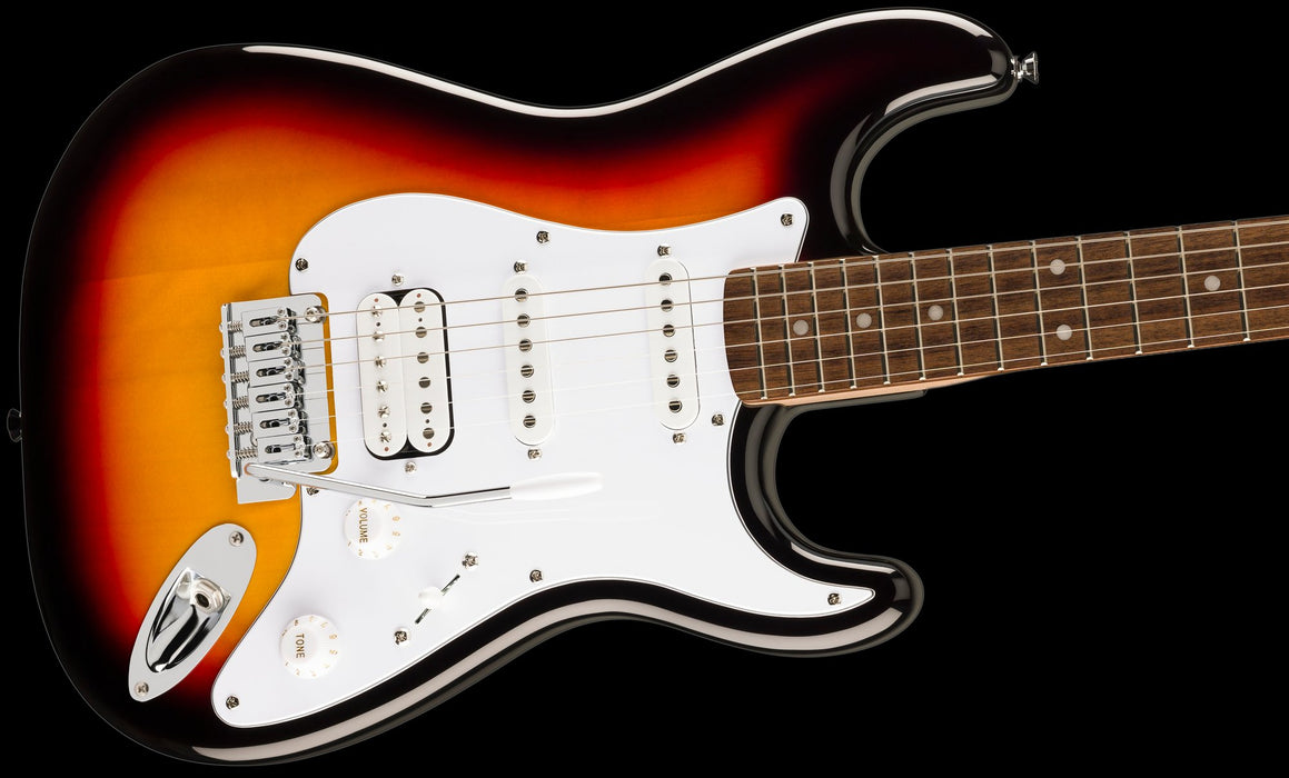 Squier Affinity Series Stratocaster Junior HSS Laurel Fingerboard White Pickguard 3-Color Sunburst Contour Body