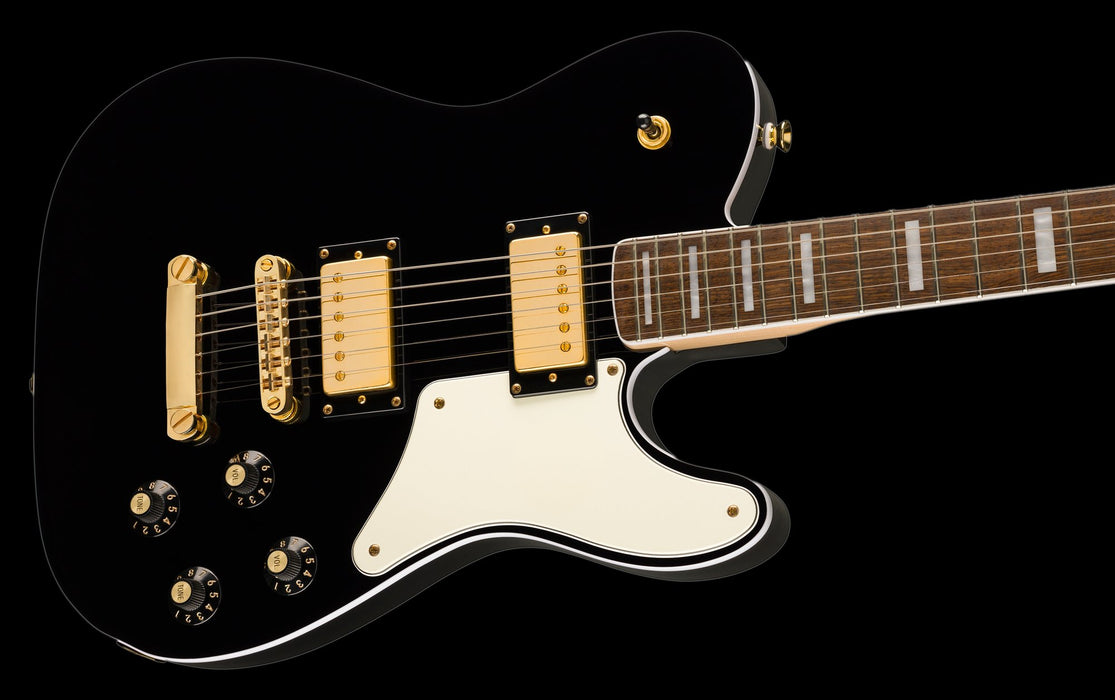 Fender Limited Edition Paranormal Troublemaker Telecaster Deluxe Parchment Pickguard Gold Hardware Black Contour Body