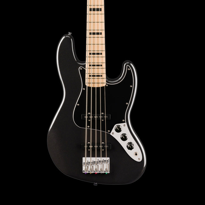 Squier Affinity Series Active Jazz Bass V Maple Fingerboard Black Pickguard Black Metallic Front Crop