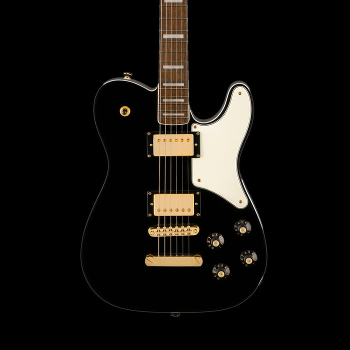 Fender Limited Edition Paranormal Troublemaker Telecaster Deluxe Parchment Pickguard Gold Hardware Black Front Crop