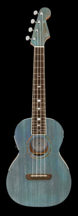 Fender Dhani Harrison Ukulele Turquoise Walnut Fingerboard Front 