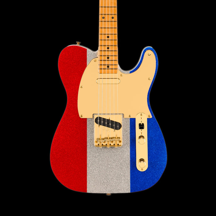 Fender Limited Edition Buck Owens Telecaster Red Silver and Blue Sparkle With Gig Bag Front Crop