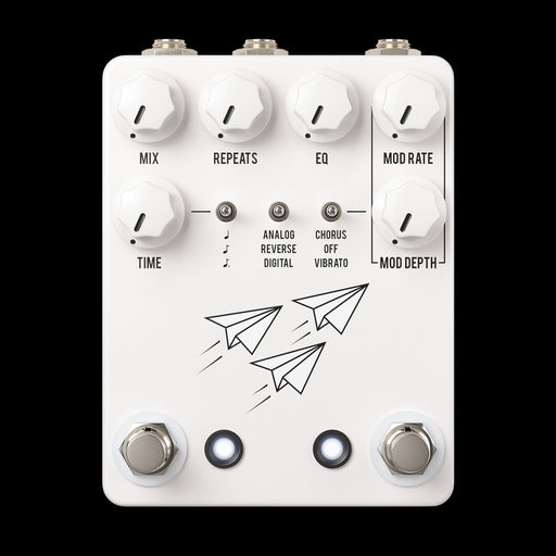 JHS Flight Delay White Chorus/Vibrato/Delay Pedal Front