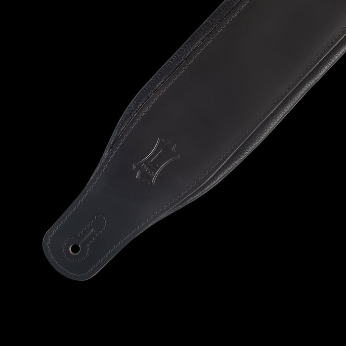 Levy's M26PD-BLK 3 inch Wide Top Grain Leather Guitar Straps End Logo