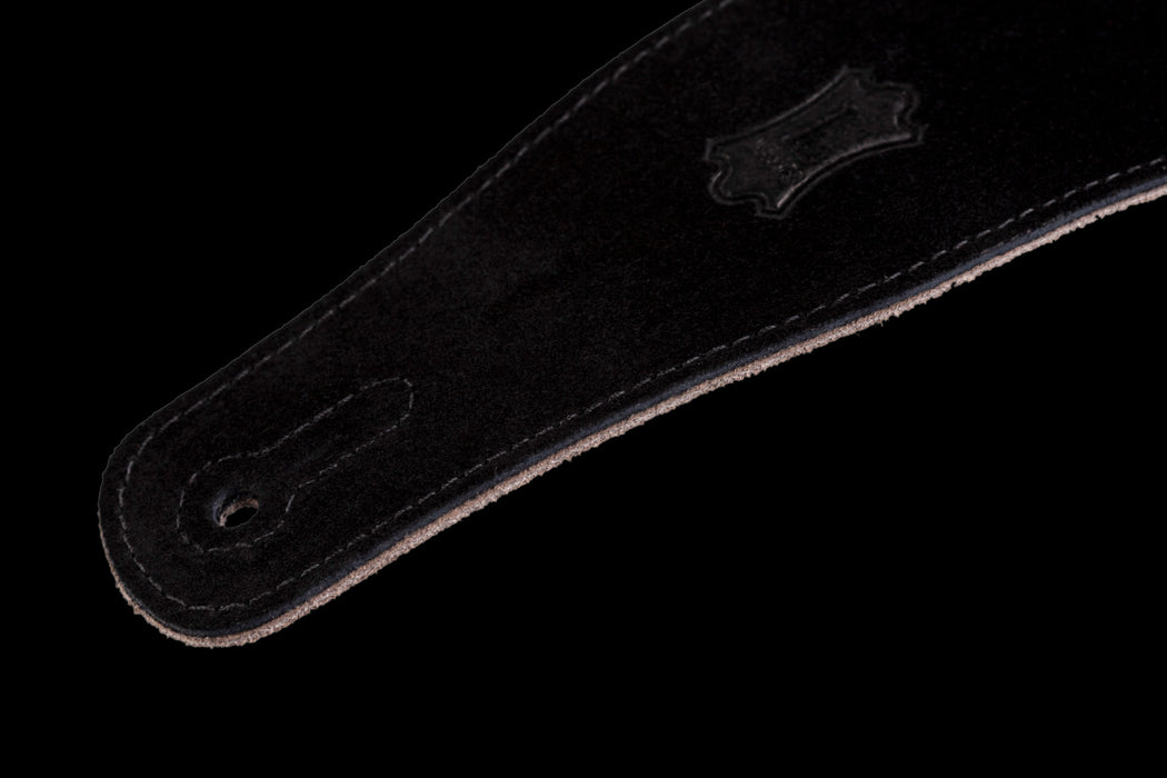 Levy's MS26-BLK 2 1/2" Wide Black Suede Guitar Strap Tab Logo