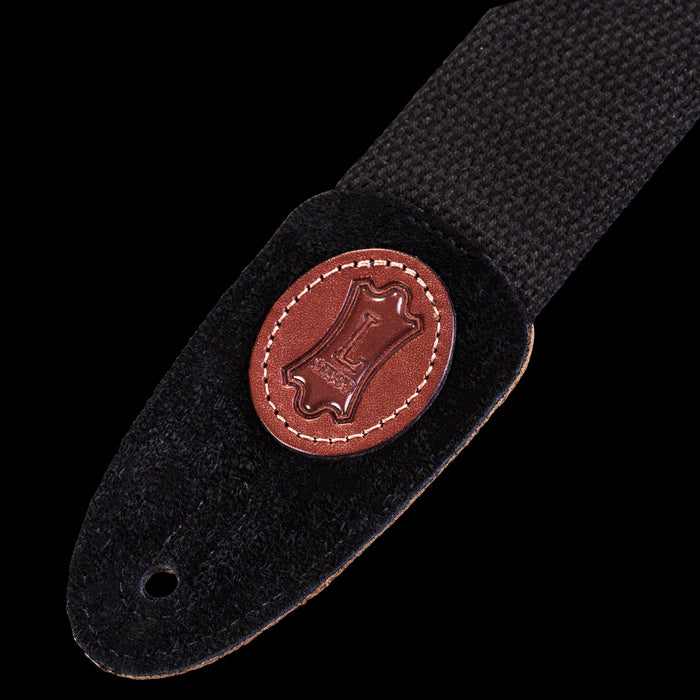 Levy's MSSC8-BLK 2" Wide Black Cotton Guitar Strap Front Tab Logo