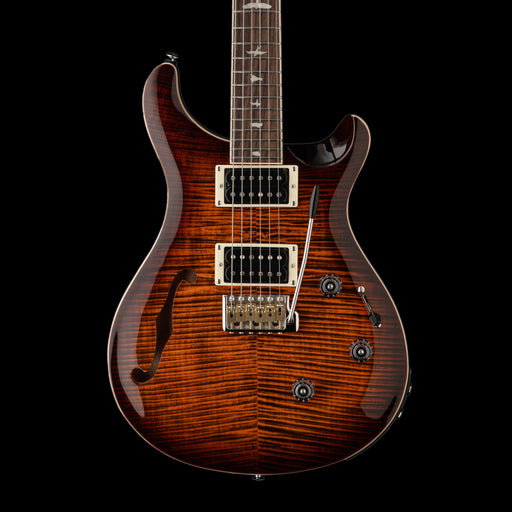 PRS SE Custom 24 Semi-Hollow Piezo Orange Tiger Smokeburst Front Crop