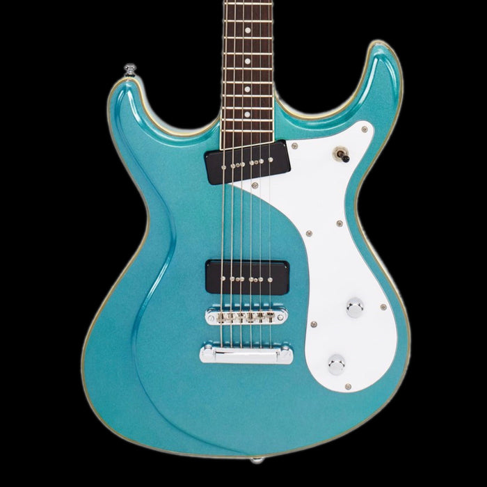 Eastwood Sidejack Baritone Electric Guitar - Metallic Blue Front Crop