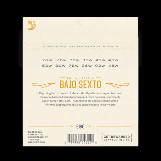 D'Addario EJ86 Set Bajo Sexto Phosphor Bronze Strings