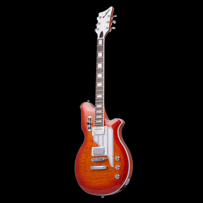 Eastwood Airline Map FM Guitar Flame Maple Top - Orangeburst Flame Left Angle