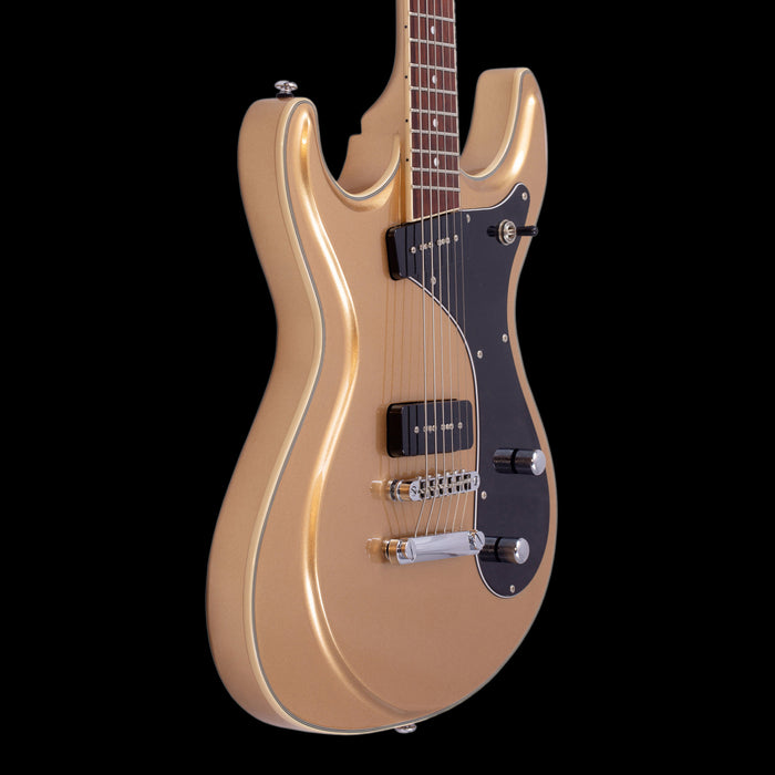 Eastwood Sidejack Baritone 20th Anniversary Limited Guitar Metallic Gold Angle