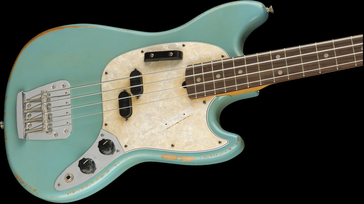 Fender Justin Meldal-Johnsen Road Worn Mustang Bass - Faded Daphne Blue with Bag